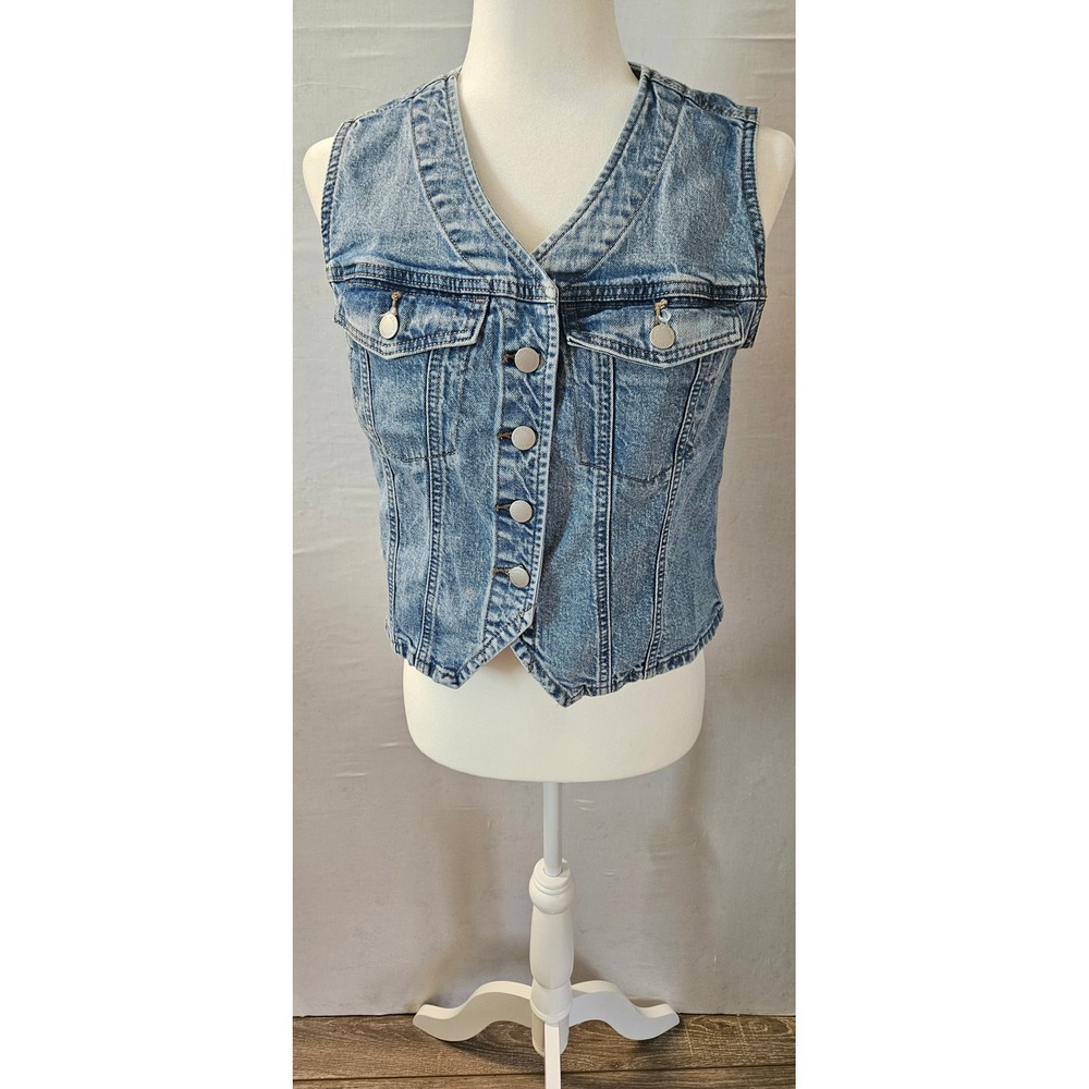 Universal Thread Womens Blue Acid Wash Denim Vest Button Front Size S